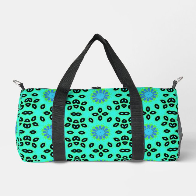 Niedlich Retro Blumenkalken Green Aqua & Blue Duffle Bag (Vorderseite)