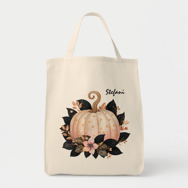 Niedlich Retro Blush Pink Pumpkin Personalisiert Tragetasche (Vorne)