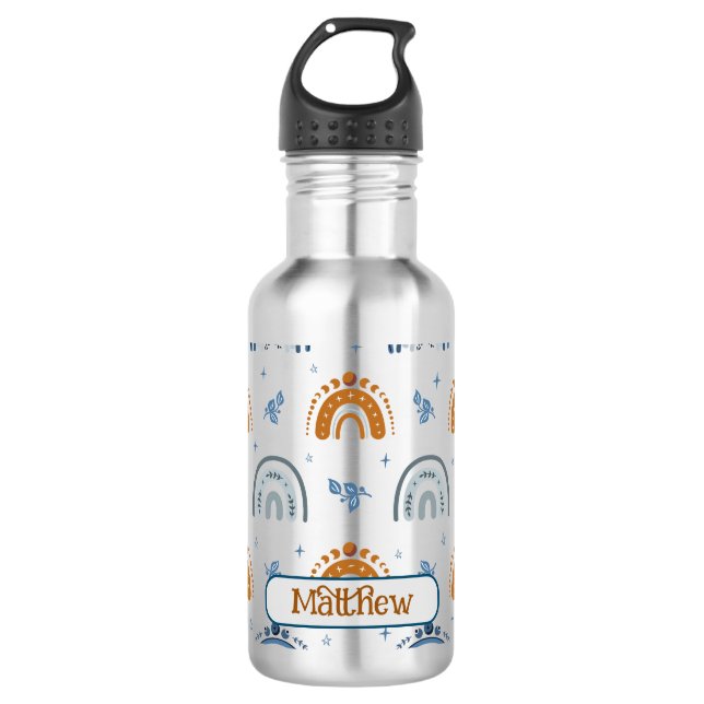 Niedlich Retro Boho Celestial Muster Personalisier Edelstahlflasche (Vorderseite)