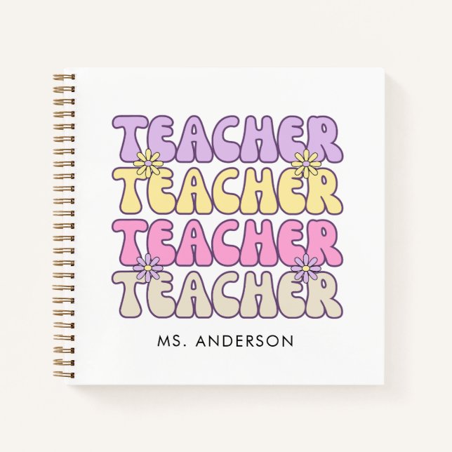 Niedlich Retro Bold Groovy Teacher Notizbuch (Vorderseite)