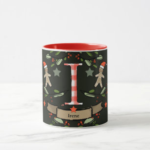 Niedlich Retro Christmas Monogram "I" mit Namen Tasse