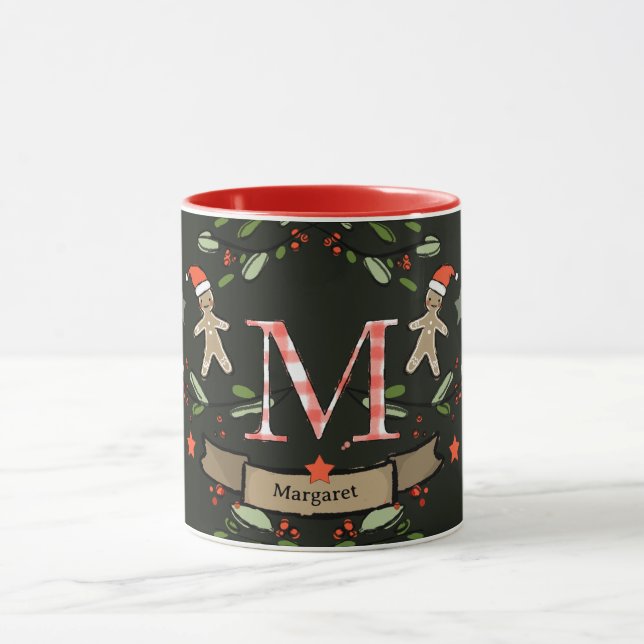 Niedlich Retro Christmas Monogram "M" mit Namen Tasse (Zentrum)
