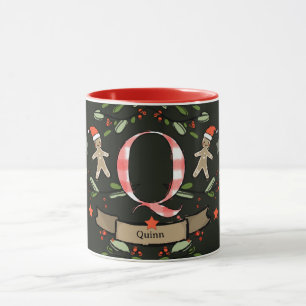 Niedlich Retro Christmas Monogram "Q" mit Namen Tasse