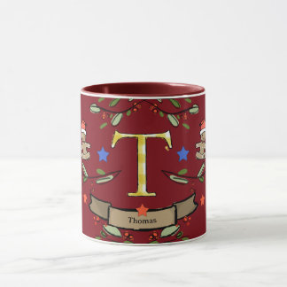Niedlich Retro Christmas Monogram "T" mit Namen Tasse