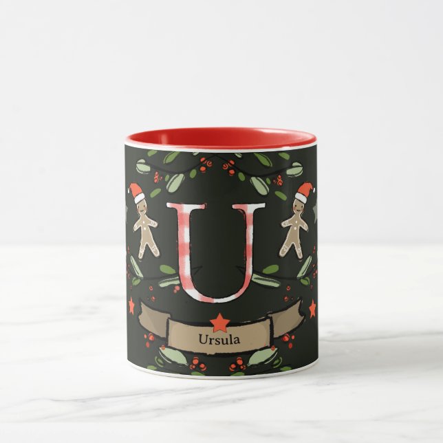 Niedlich Retro Christmas Monogram "U" mit dem Name Tasse (Zentrum)