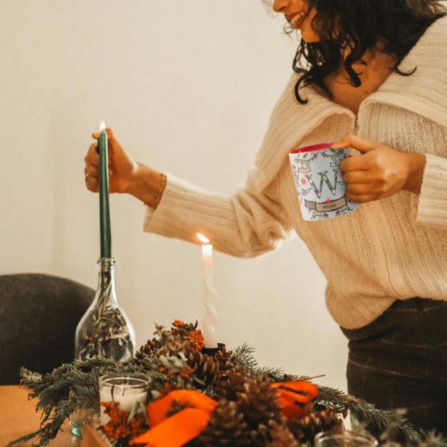 Niedlich Retro Christmas Monogram "W" mit Namen Tasse (Von Creator hochgeladen)