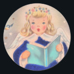 Niedlich Retro Christmas Singing Angel Girl Runder Aufkleber<br><div class="desc">Niedlich Retro Weihnachten Singing Angel Girl Classic Round Sticker.</div>