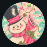 Niedlich Retro Christmas Snowman Runder Aufkleber<br><div class="desc">Niedlich Vintag Retro Weihnachten Snowman Classic Round Sticker.</div>