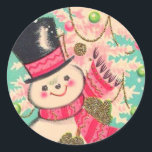 Niedlich Retro Christmas Snowman Runder Aufkleber<br><div class="desc">Niedlich Vintag Retro Weihnachten Snowman Classic Round Sticker.</div>