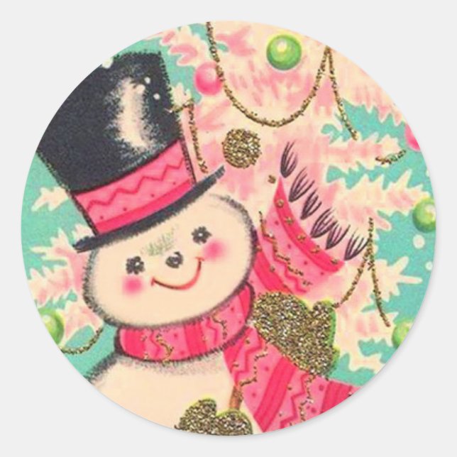 Niedlich Retro Christmas Snowman Runder Aufkleber (Vorderseite)