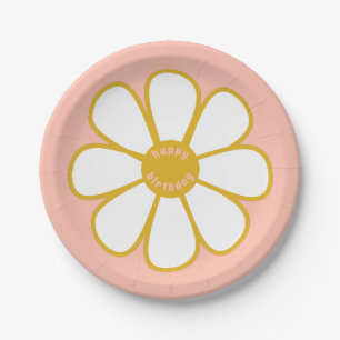 Niedlich Retro Daisy Blume Happy Birthday Pappteller