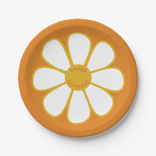 Niedlich Retro Daisy Blume Happy Birthday Pappteller (Vorderseite)