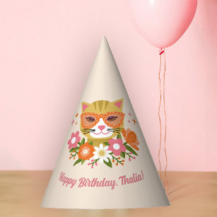 Niedlich Retro Floral Cat Girls Geburtstag Partyhütchen