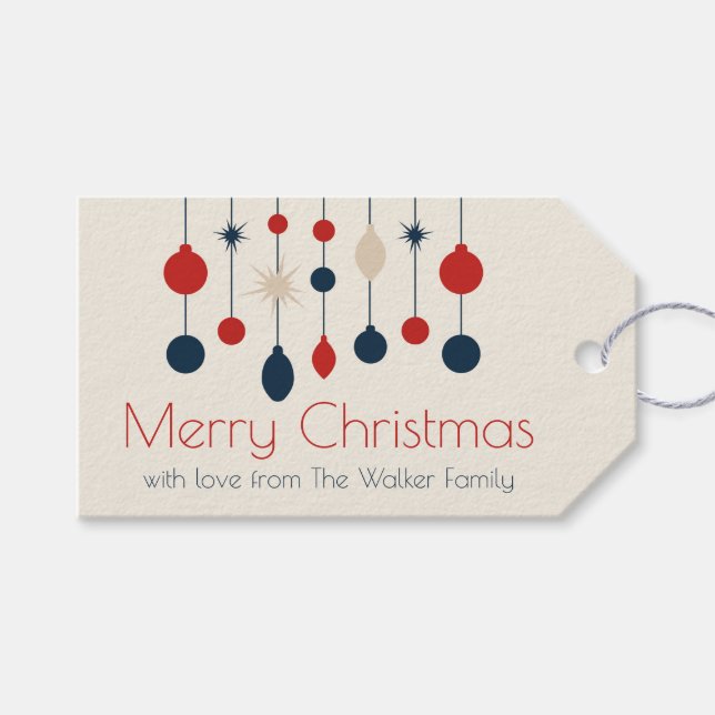 Niedlich Retro Frohe Weihnachten Red Blue Ornament Geschenkanhänger (Vorderseite (Horizontal))