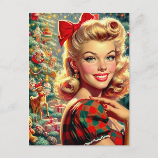 Niedlich Retro Girl Postkarte (Vorderseite)