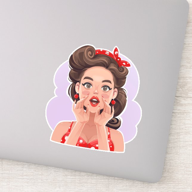 Niedlich Retro Girl Vinyl Stickers Aufkleber (Detail)