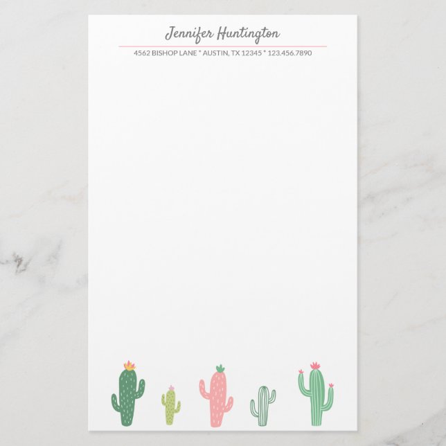 Niedlich Retro Girly Succulent Cactus Briefpapier (Vorderseite)