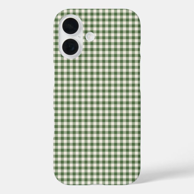 Niedlich Retro Green Gingham Kariertes Muster iPhone 16 Hülle (Rückseite)