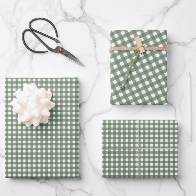 Niedlich Retro Green Kariertes Muster Gingham Geschenkpapier Set (Vorderseite)