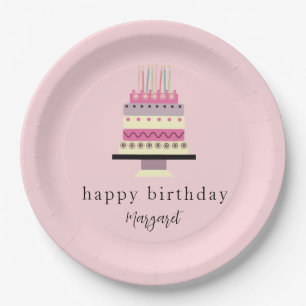 Niedlich Retro Hand Illustriert Girly Pink Geburts Pappteller