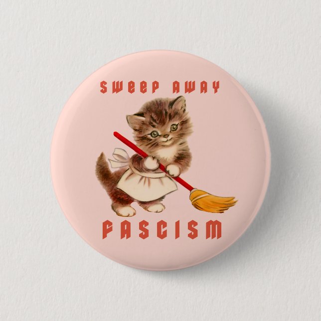 Niedlich Retro Kitten - Faschismus abschrecken Button (Vorderseite)