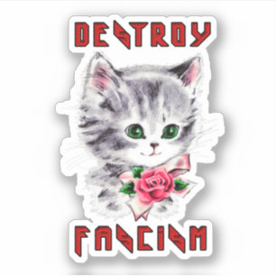 Niedlich Retro Kitten - Zerstörung des Faschismus Aufkleber
