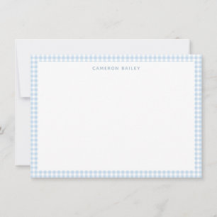 Niedlich Retro Light Blue Gingham Kariert Personal Mitteilungskarte