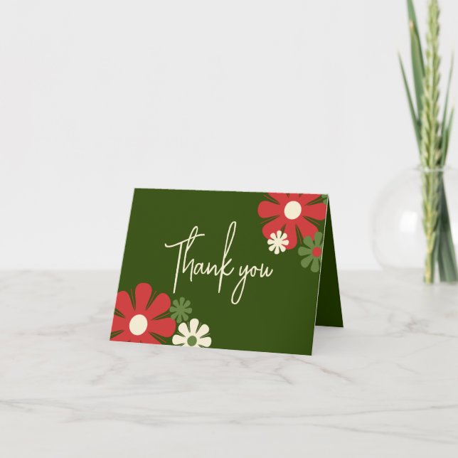 Niedlich Retro Moderne florale Weihnachtsfarben Dankeskarte (Vorderseite)