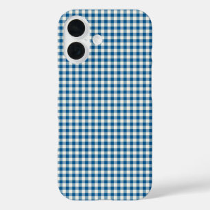 Niedlich Retro Navy Blue Gingham Kariertes Muster iPhone 16 Hülle