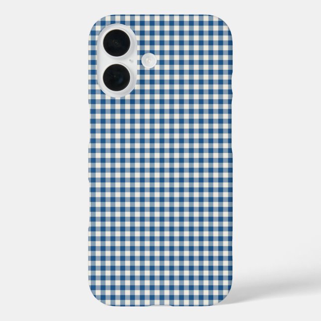 Niedlich Retro Navy Blue Gingham Kariertes Muster iPhone 16 Hülle (Rückseite)