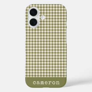 Niedlich Retro Olive Green Gingham Kariert Persona iPhone 16 Hülle