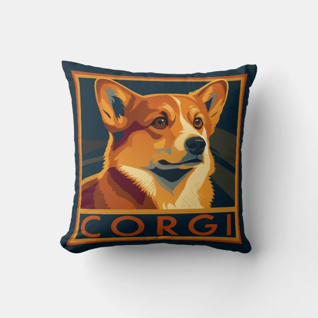 Niedlich Retro Pembroke Welsh Corgi Kissen (Vorderseite)