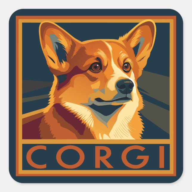 Niedlich Retro Pembroke Welsh Corgi Quadratischer Aufkleber (Vorderseite)