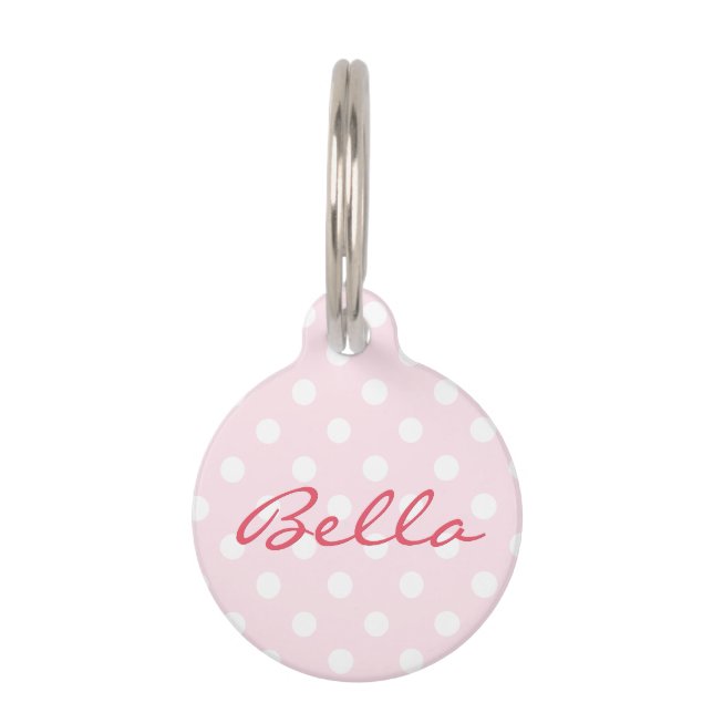 Niedlich Retro Pink Polka Dots Katzenkätzchen Hund Haustiermarke (Vorderseite)