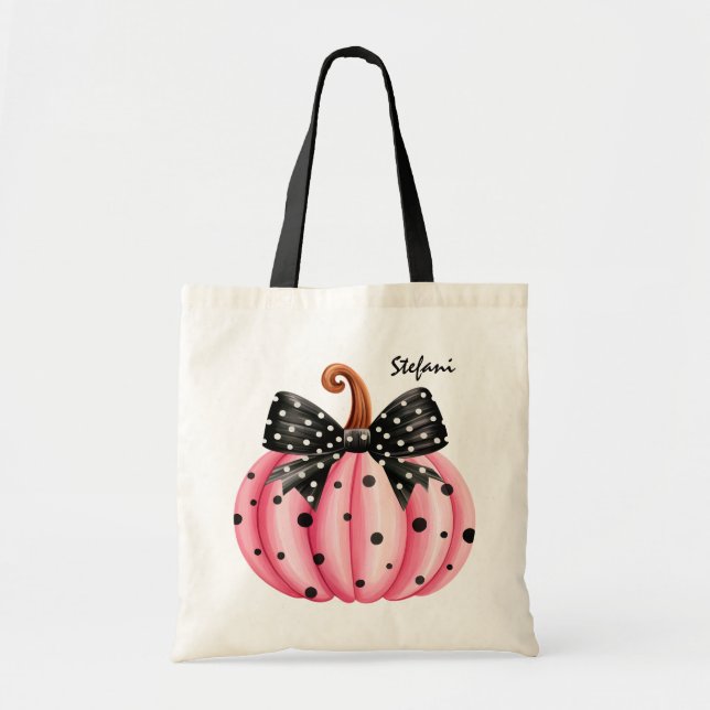 Niedlich Retro Pink Pumpkin personalisiert Tragetasche (Vorne)