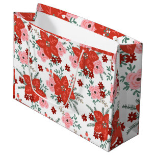 Niedlich Retro Poinsettia Blume Muster Weihnachten Große Geschenktüte