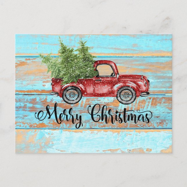 Niedlich Retro Red Truck Land Weihnachten Postkarte (Vorderseite)