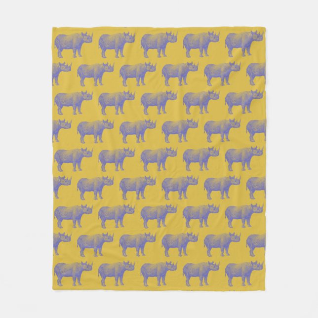 Niedlich Retro Rhinoceros Muster Gelb Lila Fleecedecke (Vorderseite)