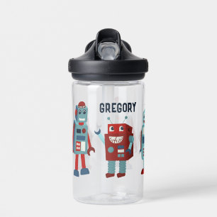 Niedlich Retro Robots Personalisierte Sci-Fi Trinkflasche