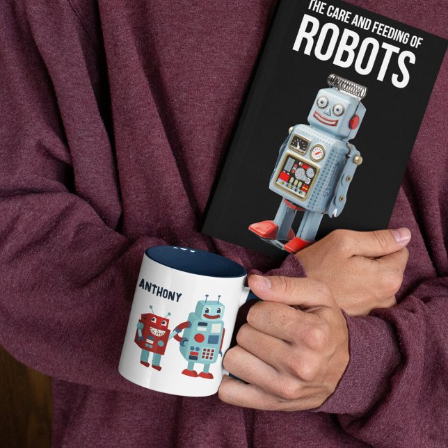 Niedlich Retro Robots Personalisierte Sci-Fi Zweifarbige Tasse (Von Creator hochgeladen)