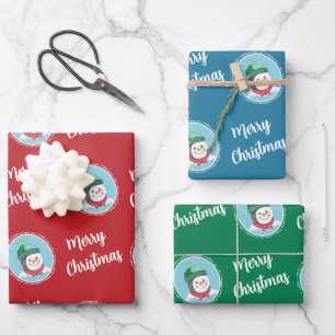 Niedlich Retro Snowman Frohe Weihnachtsfeiertage Geschenkpapier Set