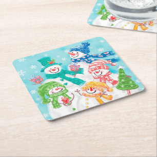 Niedlich Retro Snowman Weihnachten Rechteckiger Pappuntersetzer
