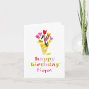 Niedlich Retro Tulips Floral Personalisiert Geburt Karte