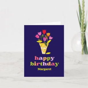 Niedlich Retro Tulips Floral Personalisiert Geburt Karte