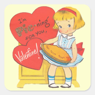 Niedlich Retro Valentine Girl Quadratischer Aufkleber