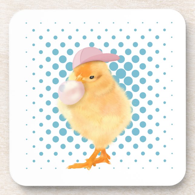 Niedlich Retro Vibes Chick Blasing Bubblegum White Getränkeuntersetzer (Vorderseite)