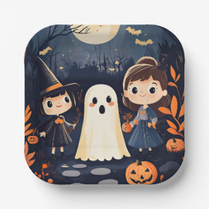 Niedlich Retro Vintag Halloween Kids Ghost Pumpkin Pappteller