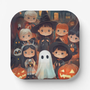 Niedlich Retro Vintag Halloween Kids Ghost Pumpkin Pappteller