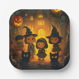 Niedlich Retro Vintag Halloween Kids Ghost Pumpkin Pappteller