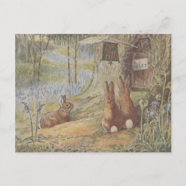 Niedlich Retro Vintag Ostersonnige Kaninchen Postkarte (Vorderseite)